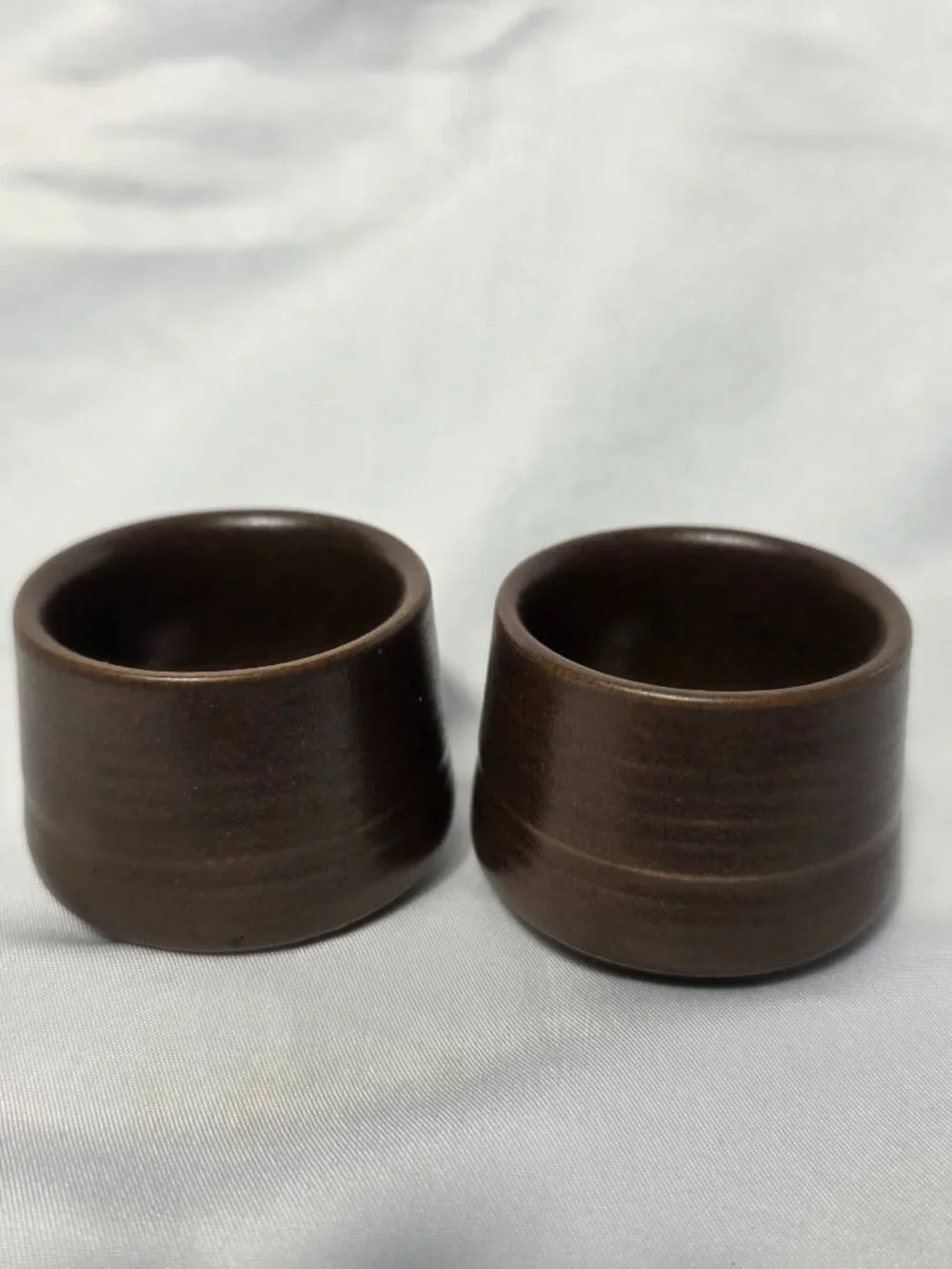 TWO Denby Langley Mayflower Egg Cups Brown 1.5 Inches Tall
